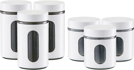 Zeller - 6x keuken voorraadpotten rvs - wit - 2 formaten 600 ml/900 ml