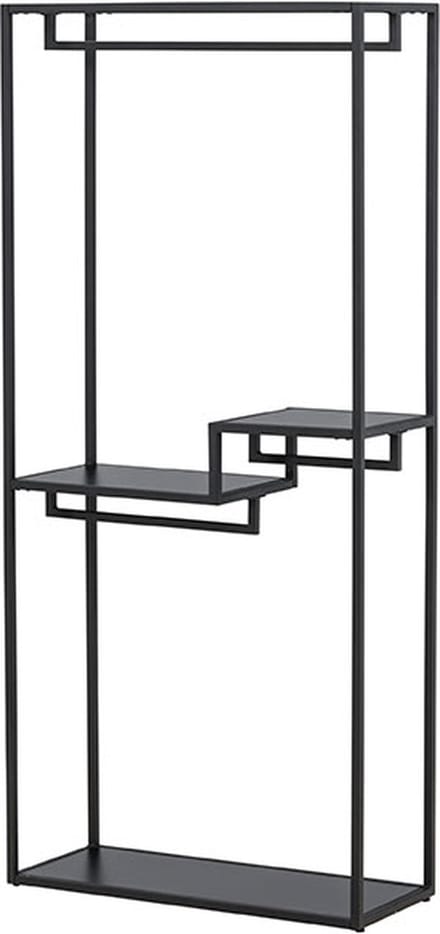 Staal kapstok 2 planken, 3 kledingstangen zwart.