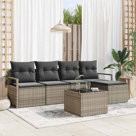 vidaXL Bankstel met kussen met opslag 6 pcs Lichtgrijs poly rattan