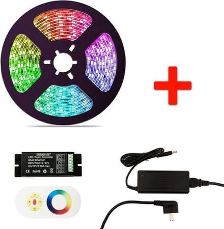 RGB LED Strip Set - 5 Meter - 14.4 Watt/meter - Waterdicht IP65 - Met Adapter & Touch Afstandsbediening