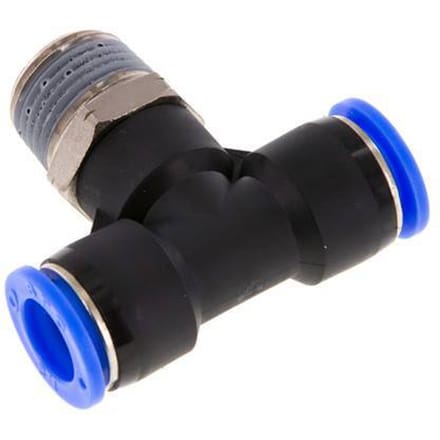 1/2'' x 1/2'' NPT inline T-stuk Messing/PBT Insteekfitting Buitendraad Draaibaar NBR