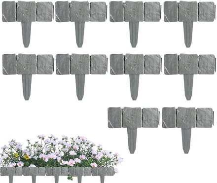 Kunststenen Borderrand - Tuinrand Afscheiding - Tuin Decoratie - Graafvrij Systeem - 10 Stuks - Grijs