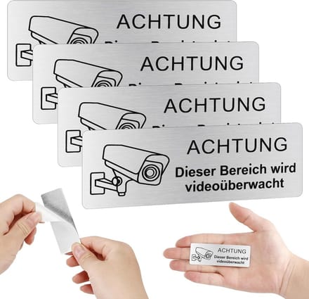 4x Zelfklevende Waarschuwingssticker Camerabewaking Aluminium 85x30mm