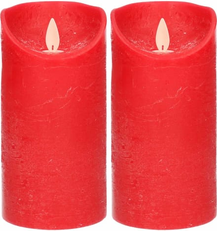 Anna's Collection Led kaars/stompkaars - 2x - rood - H15 x D7,5 cm - wax - bewegende vlam
