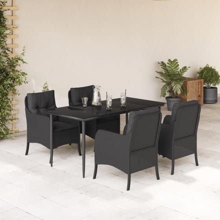 vidaXL - 5-delige - Tuinset - met - kussens - poly - rattan - zwart
