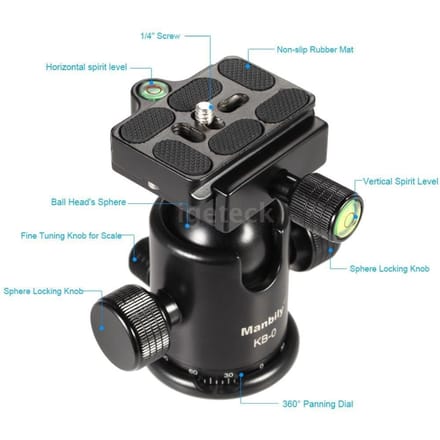 Manbily KB-0 Statiefkop Camera Balhoofd Panoramakop Schuifrailkop zwart