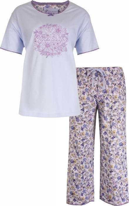 Tenderness Dames Shortama - Bloemen Print - Licht Blauw - Maat S