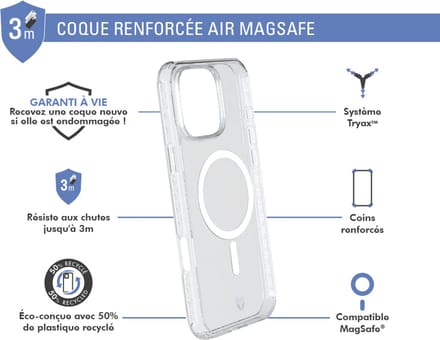 Force Case, Hoesje geschikt voor iPhone 16 Pro - MagSafe AIR Versterkt Tryax System 3M, Transparant