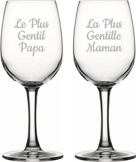 Witte wijnglas gegraveerd - 26cl - Le Plus Gentil Papa & La Plus Gentille Maman