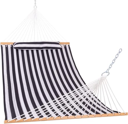 12 ft 2-persoons gewatteerde hangmat met spreidstang - zwart/wit - 204 kg capaciteit