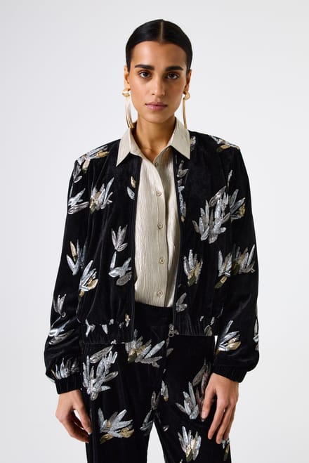 Violet velours bloemenpatroon bomber voor vrouwen Garcia