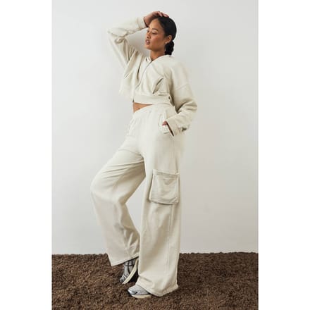 Dames DSGN Studio Premium Heavyweight Gewassen Cargo Jogger | Ecru | Maat: Large