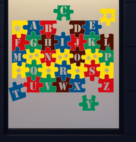 Ik leer het alfabet ABC puzzel herbruikbare raamstickers | Rosami