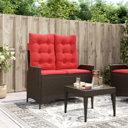 vidaXL - Tuinbankje - verstelbaar - met - kussens - poly - rattan - bruin