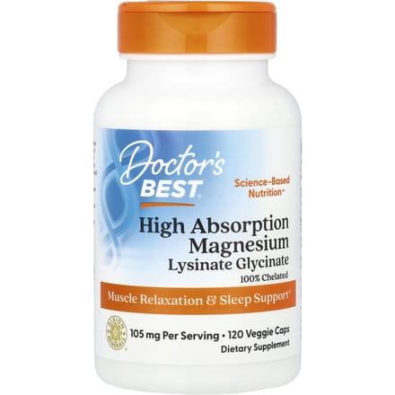 Doctor's Best, Magnésium à Haute Absorption, 105 mg, 120 Gélules Végétales (52,5 mg par capsule)