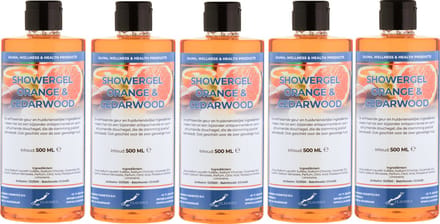 Douchegel Sweet Orange & Cedarwood 500 ml - met klepdop - set van 5 stuks - transparant - Showergel