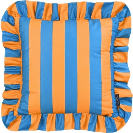 NOVÉE Sierkussen ruffles stripe blauw/oranje | 45x45 cm | katoen/polyester