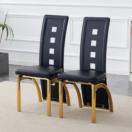 REDOM - Eetkamerstoelen Set Van 2 - Geperforeerde Rugleuning - Modern - Metaal En Kunstleer - Zwart En Goud