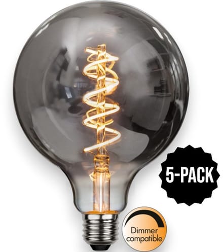 5-Pack | G125 Globelamp - E27 - 2W - Super Warm Wit <2200K - Dimbaar - Filament - Rookglas