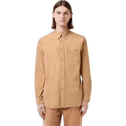 Lacoste Herenoverhemd met lange mouwen en knopen, standaardpasvorm (Zand)