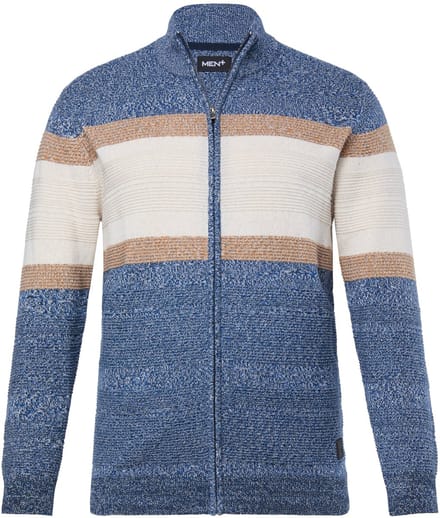 Men Plus - Heren - Gebreide jas gemêleerd breisel opstaande kraag rits - Navy blauw - Maat 3XL