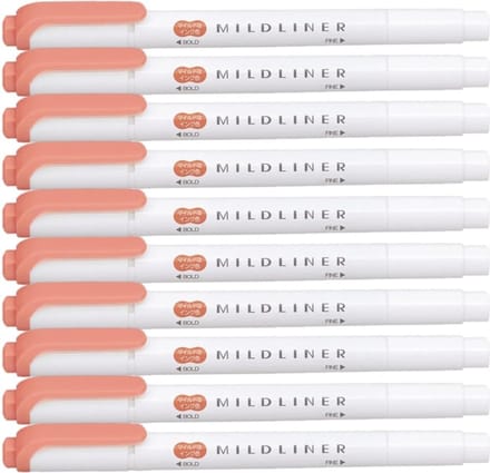 Zebra Mildliner Double-Sided Highlighter - Fine / Bold – Mild Vermilion Set van 10 + een Luxe Zipperbag - WKT7-MVE