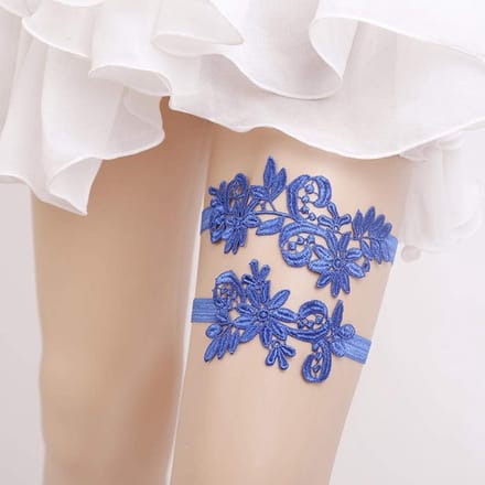 Bruiloft Kousenband - Bruids Kousenband - Bruiloft Accessoire - Zacht Kant - One Size - Wit Blauw