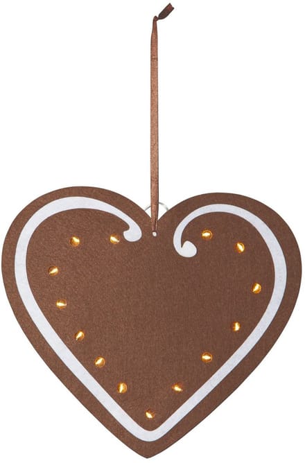 Star Trading kerstverlichting 'Merry' van vilt, peperkoekhart met 14 leds, batterijen + timer, bruin, B 27 cm