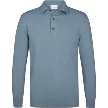 Profuomo Poloshirt blauw lange mouw gemeleerd