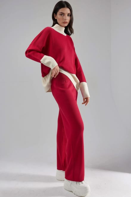 Geribbelde Brei Co-Ord Set met Halve Col