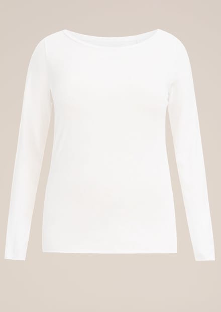WE Fashion Dames T-shirt met boothals- Curve