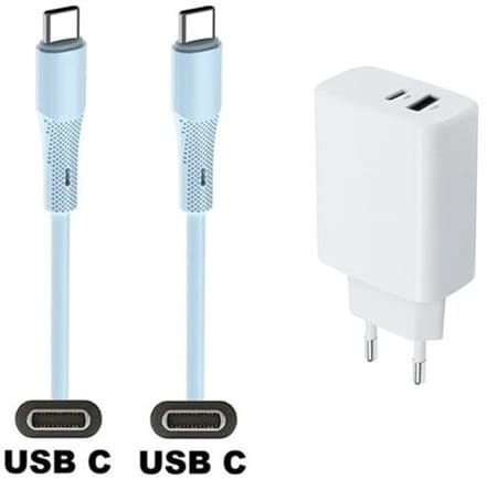 30W super snellader met 2 poorten + 1,0m USB C naar C kabel. Universele PD lader. Oplader adapter past op Kobo (Rakuten) eReader Elipsa, Elipsa 2E, Sage, Libra 2, Libra Colour, Clara 2E, Clara Colour, Clara BW - Kindle (Amazon) Scribe