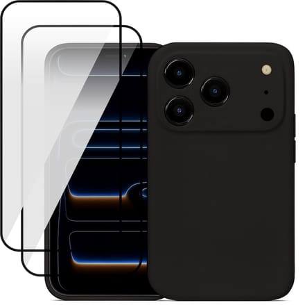 Hoesje geschikt voor iPhone 17 Pro Max - 2x Screenprotector Volledig Dekkend Glas - Mat Back Case Zwart