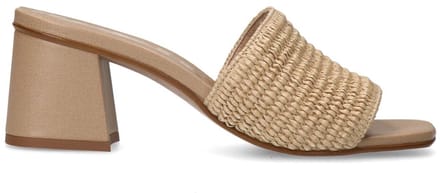 Sacha - Dames - Beige muiltjes met blokhak - Maat 40