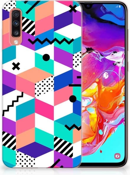 Samsung Galaxy A70 TPU Hoesje Blokken Kleurrijk