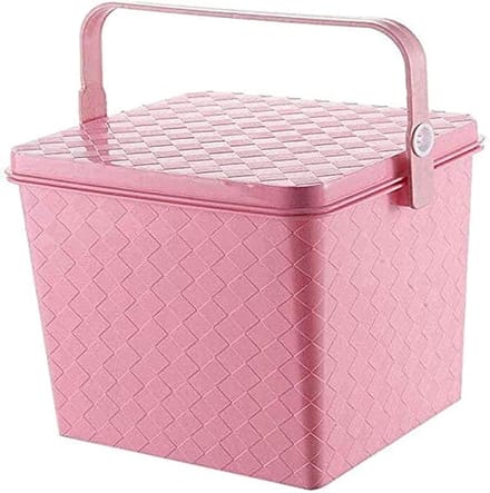 Opbergkruk Vierkant - Voetbank Poef - Extra Zitmogelijkheid - Stapelbaar Ontwerp - 24 cm Hoog - Roze