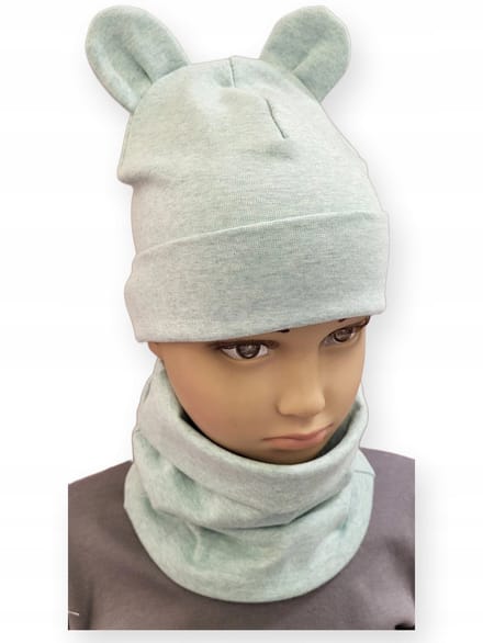 Dartomik - Kinderkleding Set - Muts met Oren - Sjaal - Maat 46-50 - Mint Melange