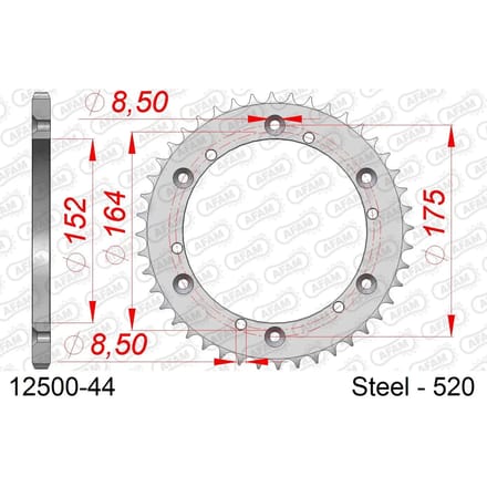 Stalen tandwiel Afam 520 44 dents