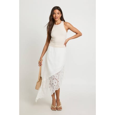 boohoo Dames Linnen Asymmetrische Kanten Rok | Ecru | Maat: 40