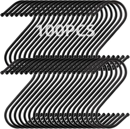 100 Pcs S Hooks Black 9 cm S Shape Hooks Black Metal Hooks for Hanging Clothes Pots and Bowls Suitable for Kitchen - ShopVlot