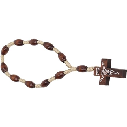 Chapelet en bois, petit, portable et solide, style crucifix, sculpté à la main, style catholique, pour le baptême beige