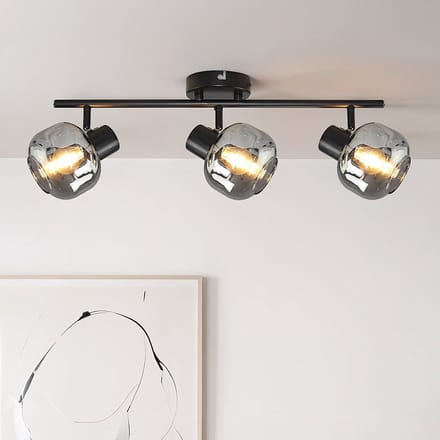 Zwarte plafondlamp met smoke glas en spiegeleffect, 3-lichts - Jenthe