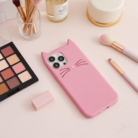 Peachy Schattige kat siliconen hoesje geschikt voor iPhone 16 Pro Max - roze