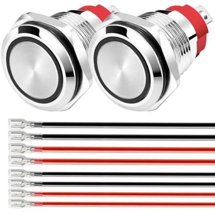 Vergrendelbare Blauwe LED Waterdichte Drukknop 12-24VDC - 16mm RVS Drukknopschakelaar