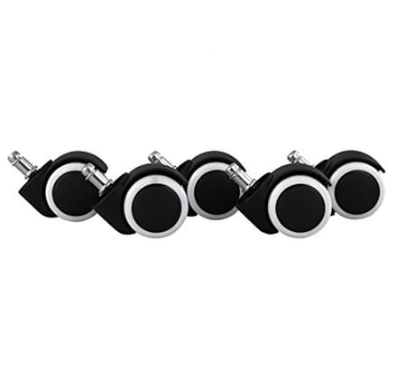 Set van 5 geremde bureaustoelwielen voor harde vloeren - 11mm pin, 50mm diameter