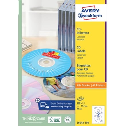 Etiket avery zweckform l6043-100 cd wit 200stuks