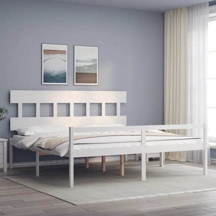 vidaXL - Seniorenbed - met - hoofdbord - massief - hout - wit - 200x200 - cm