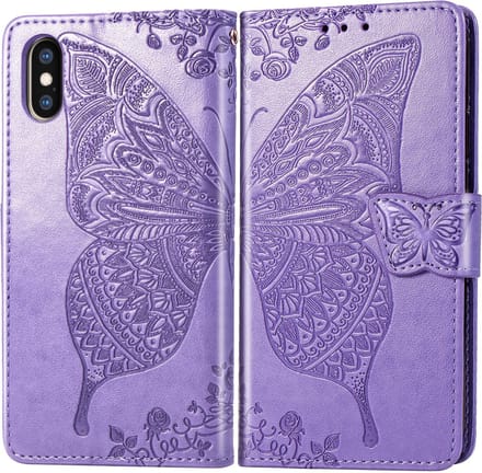 Bookcase geschikt voor Apple iPhone XR - Paars - Vlinder - Portemonnee Hoesje