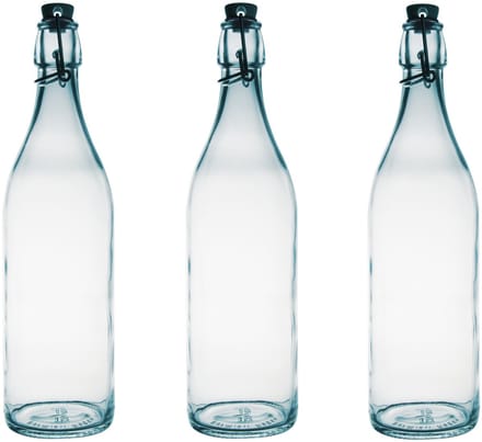 Bormioli Rocco beugelfles/weckfles - 10x - transparant - glas - 1 liter - Waterflessen/Karaffen