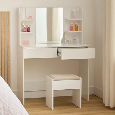 5Five Kaptafel met spiegel en Krukje - 90x40x125cm - Wit